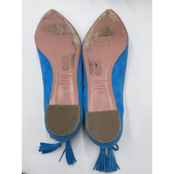 Aquazzura Forever Marilyn Turquoise Blue Ballet Flats Designer Suede 40.5/10 US - Picture 7 of 9